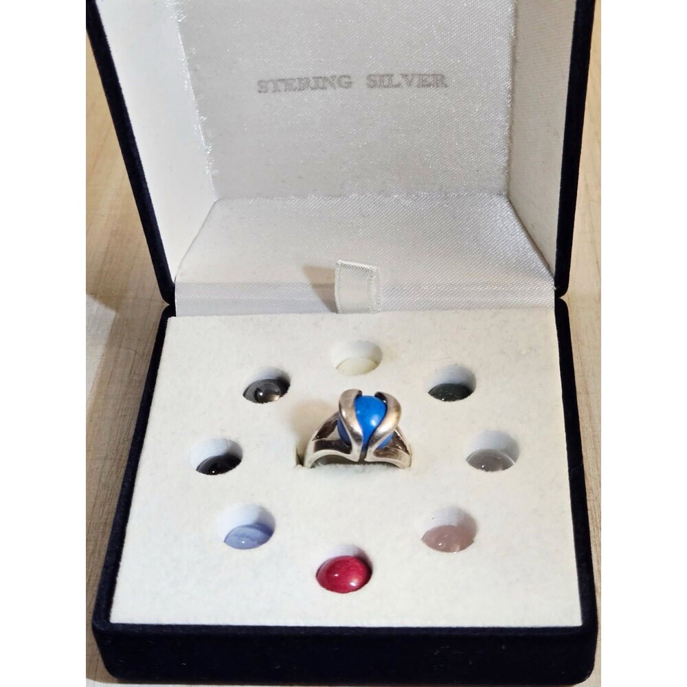 Vtg Sterling Silver 925 Colors Of Life 7 Interchanging Stone Orb Ring Sz 5.5